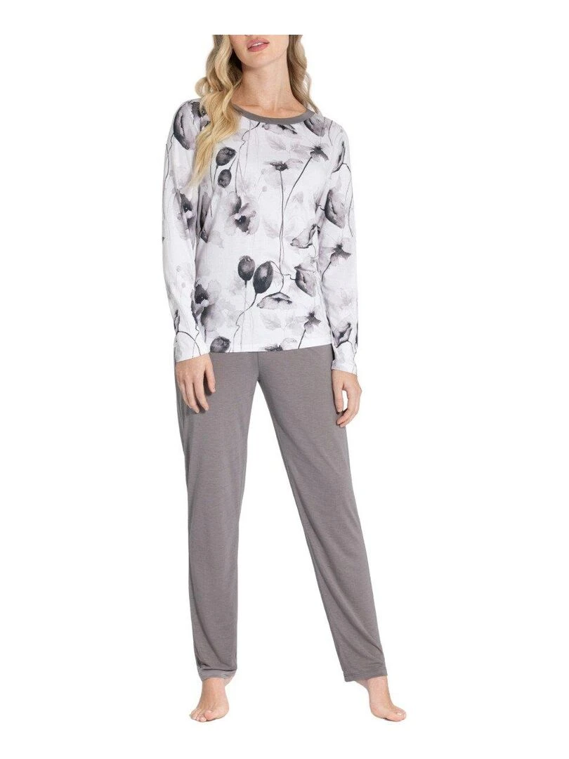 Pyjama long en modal à motif floraux Ayaka Gris