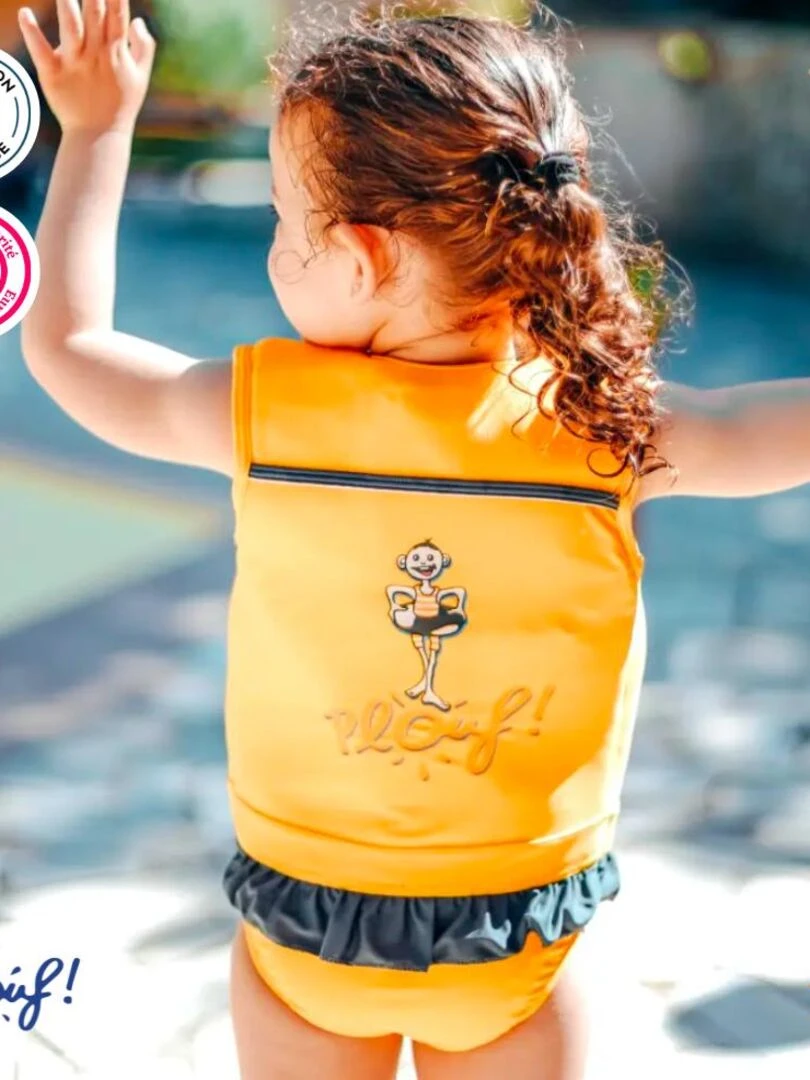 Maillot de Bain Sportif Enfant avec Flotteurs   Accessoire de Natation Fille   Jaune