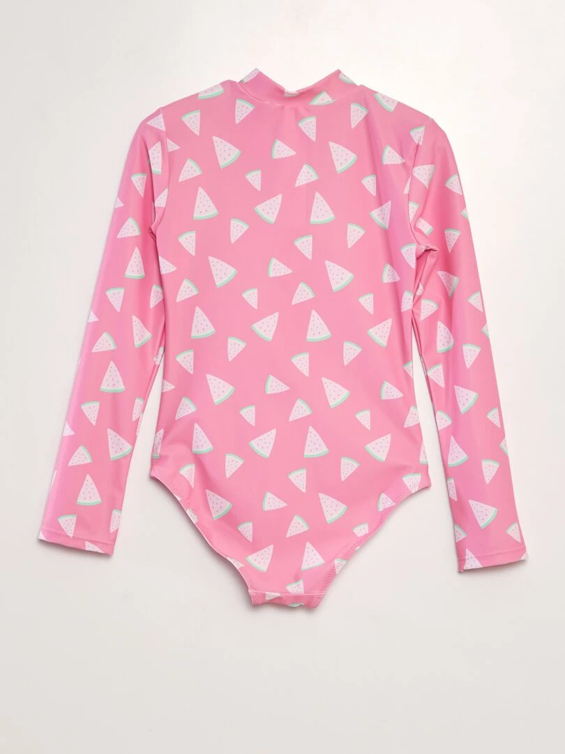 Maillot de bain imprimé manches longues    1 pièce   Rose