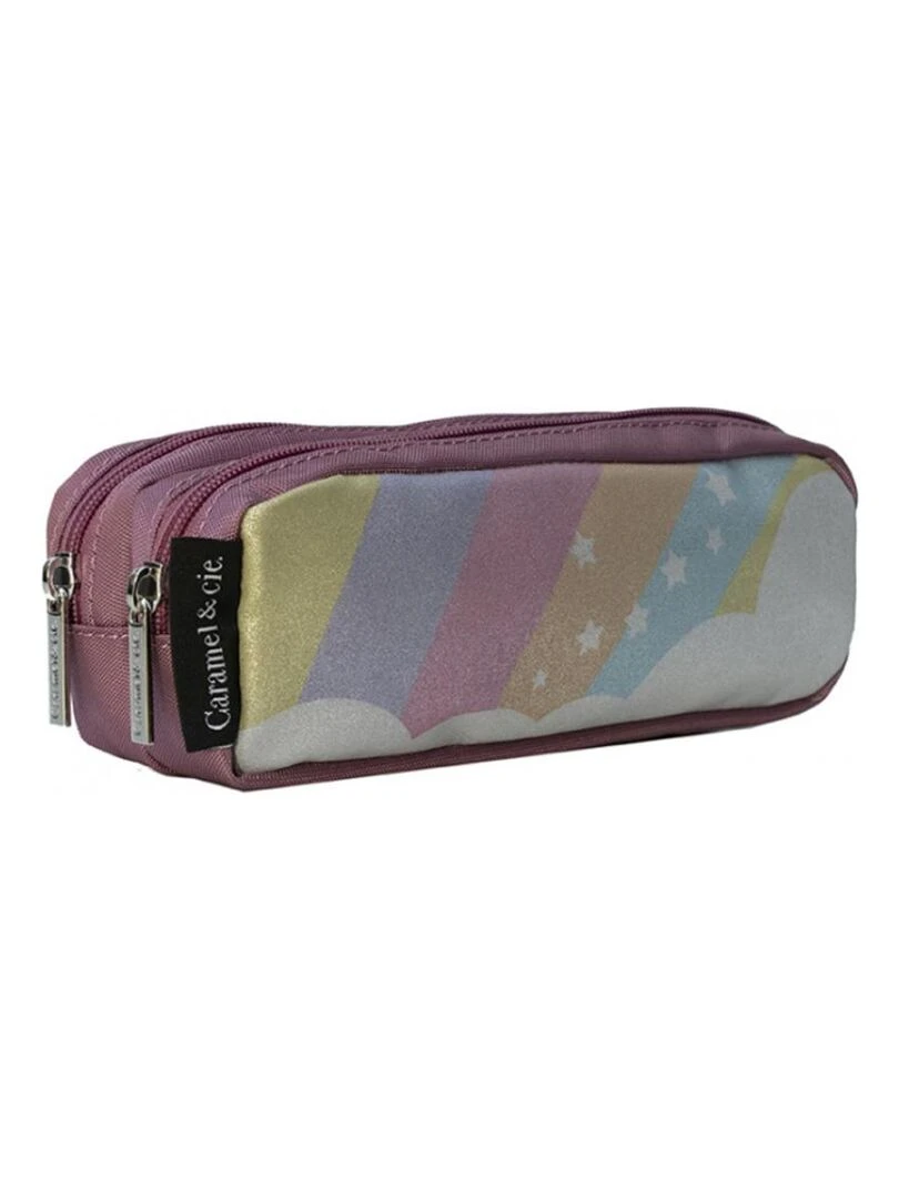 Trousse scolaire double Arc en ciel étoilé Rose
