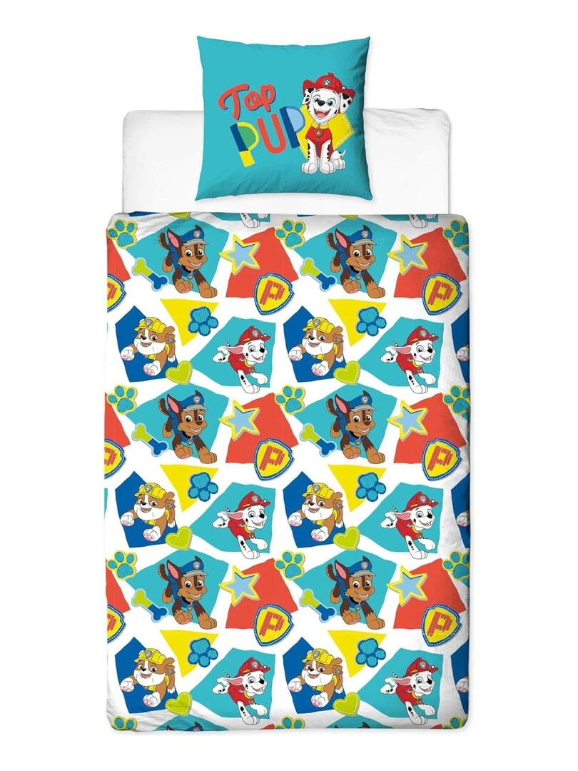 Parure de Lit Enfant Réversible Chien Pompier   Bleu