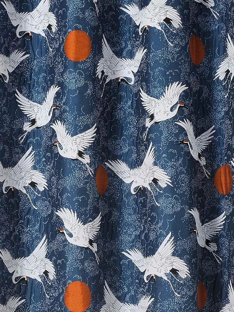 Rideau jacquard imprimé de grues japonaises   Bleu