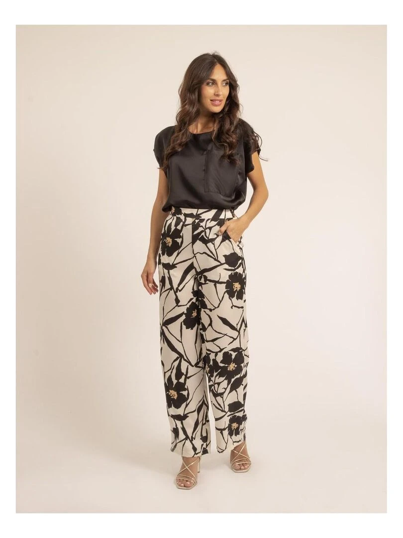 Pantalon fluide motifs EBONIE   Ecru