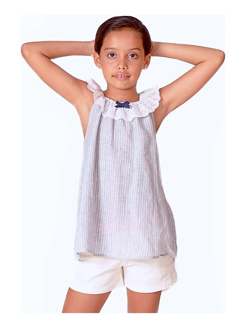 Blouse bohème      col broderie   AURORE   'LA FAUTE A VOLTAIRE'   Bleu clair