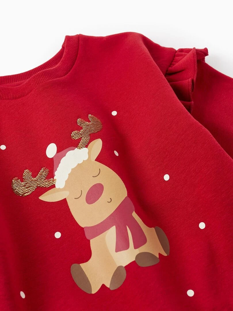 Pull de Noël avec Paillettes et Volants pour Fille 'Rena Rudolfo'   NOËL   Rouge