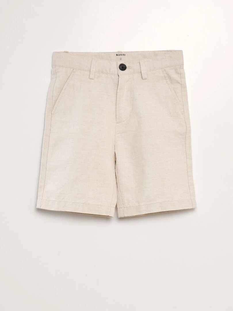 Bermuda droit en coton lin Beige