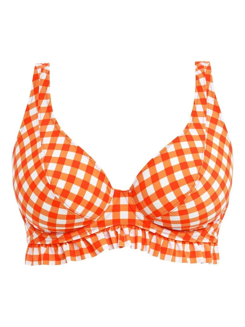 Haut de maillot à volant imprimé vichy Check in   Orange