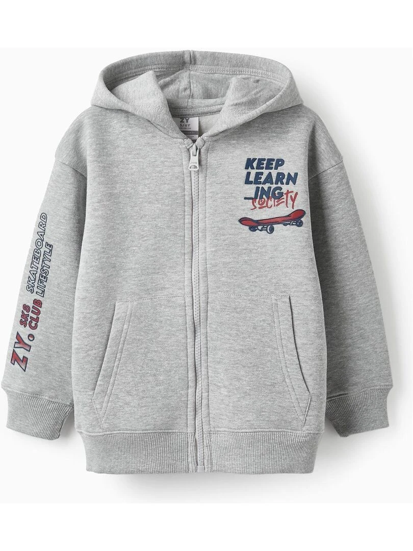 Manteau Matelassé avec Capuche pour Garçon 'Keep Learning Skate' Skater's’ Dictionary Gris