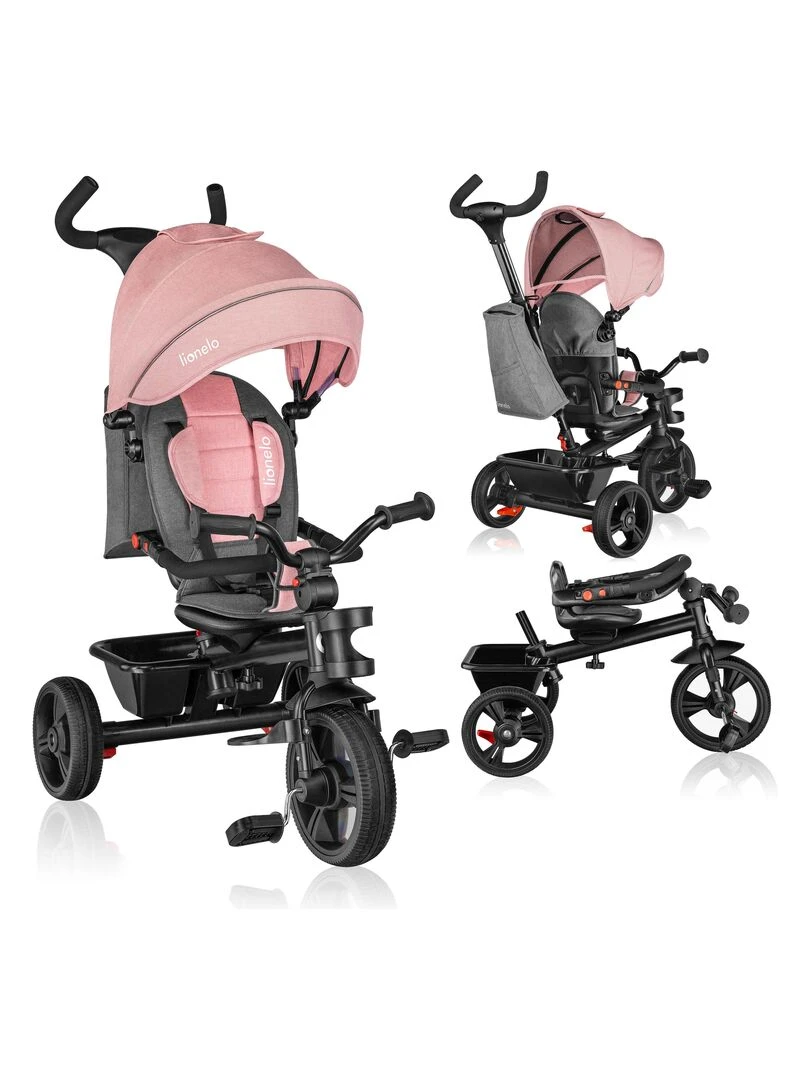 LIONELO Haari Tricycle bébé évolutif Jusqu'à 25 Kg Siège réversible Panier Sac Rose