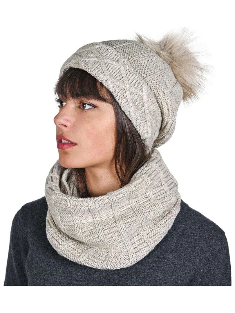 Ensemble Snood Bonnet Komin Made in UE Beige