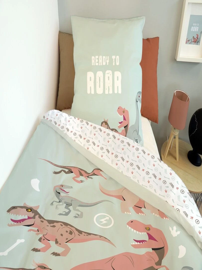 Housse de couette Jurassic World dinosaure 140x200 cm   100% Coton   Vert d'eau