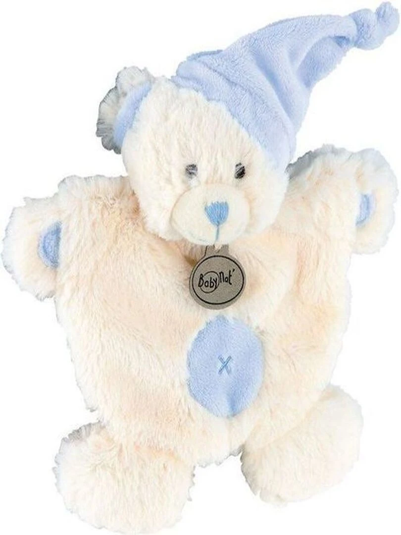 doudou Babynat Ours Bleu croix BN782 Les Calins Plat Bleu
