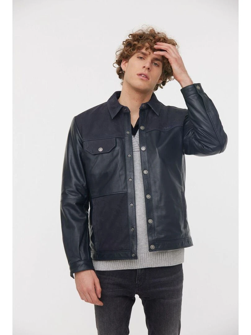 Lee Cooper   Blouson cuir  YOCTAVIO   Bleu marine