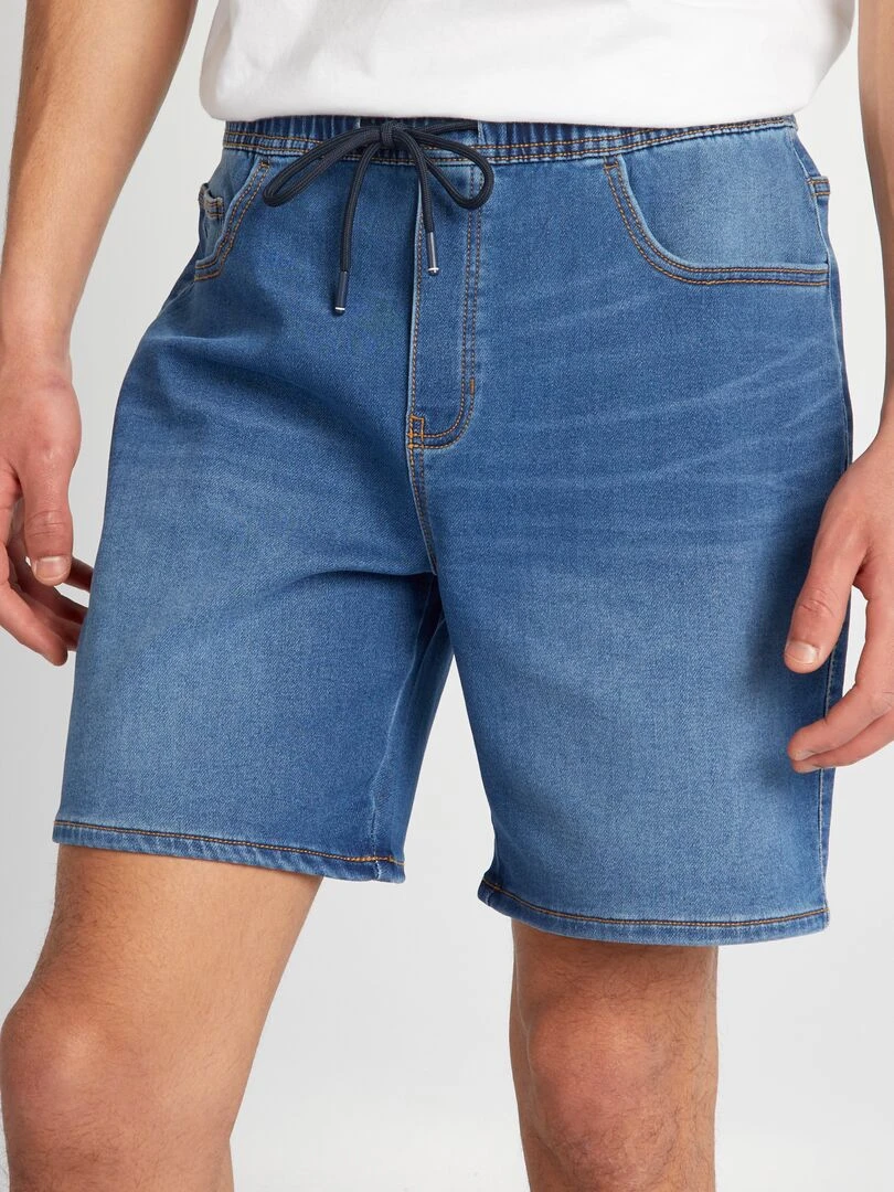 Bermuda en jean à taille élastiquée Bleu