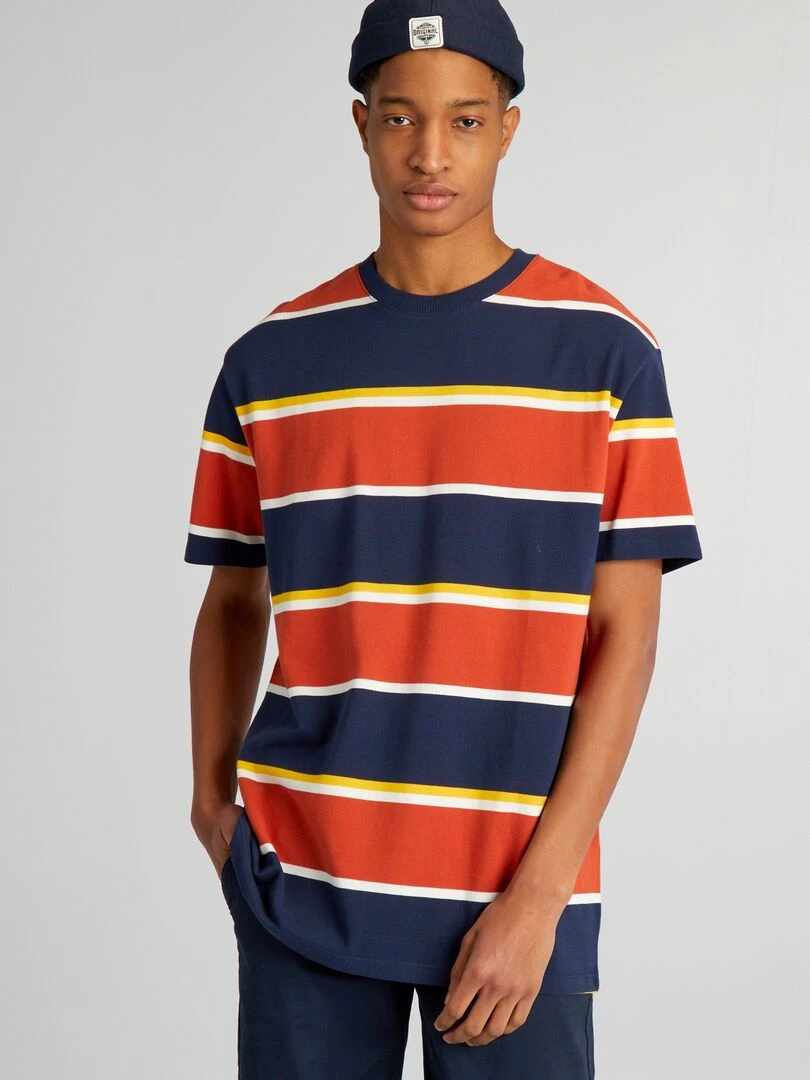 Tee shirt en piqué de coton + d'1m90 Orange/bleu marine