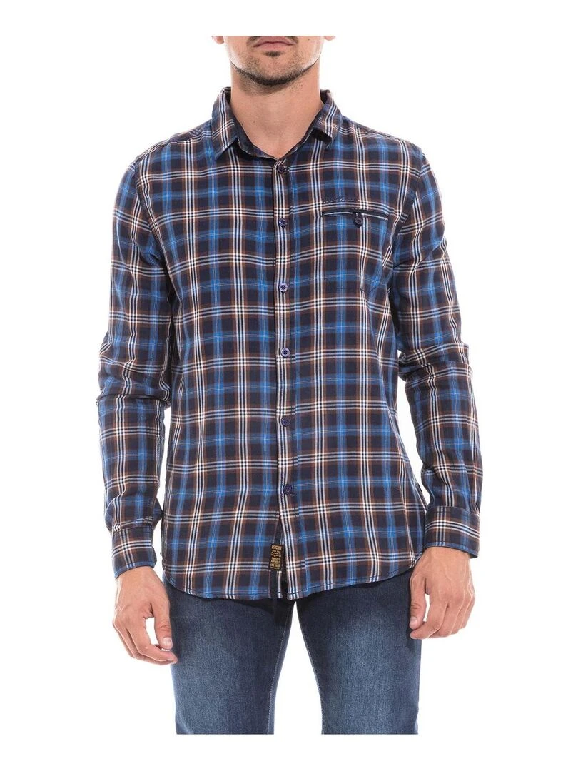 Chemise manches longues carreaux TIKA Bleu marine