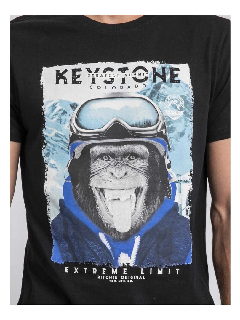 T shirt col rond pur coton JACOSKI   Noir