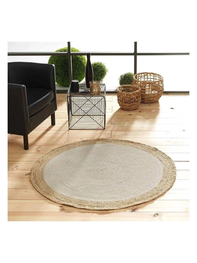 Tapis rond fils métallisés bicolore Mario Beige sable