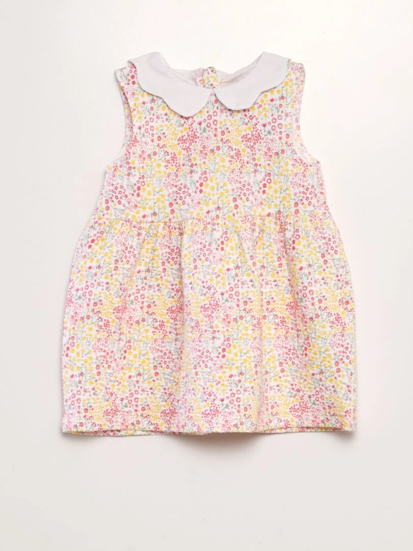 Robe en maille froissée à col claudine Rose