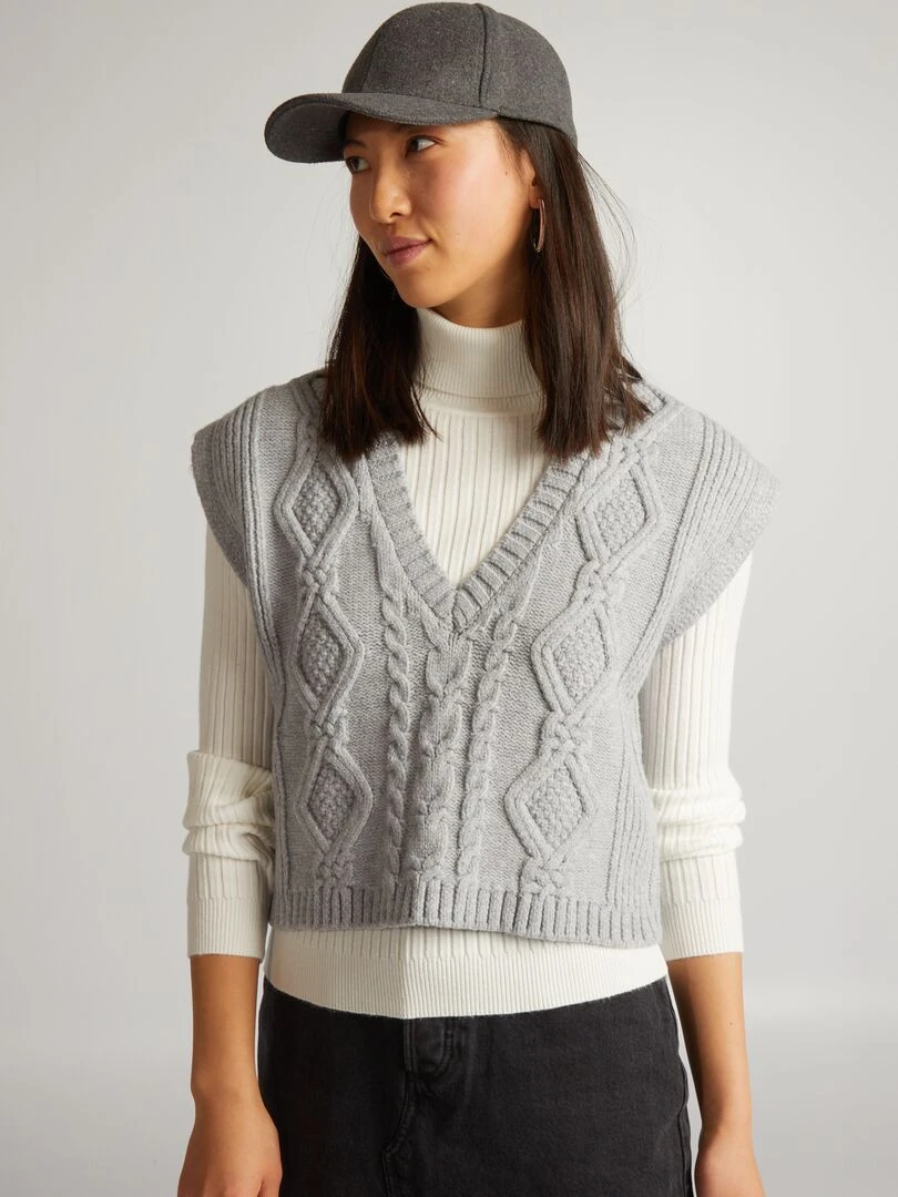 Pull sans manches en maille gris