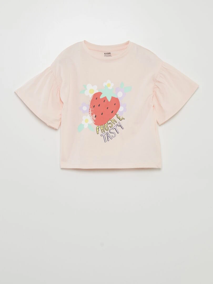 T shirt imprimé 'fruits' manches courtes Rose