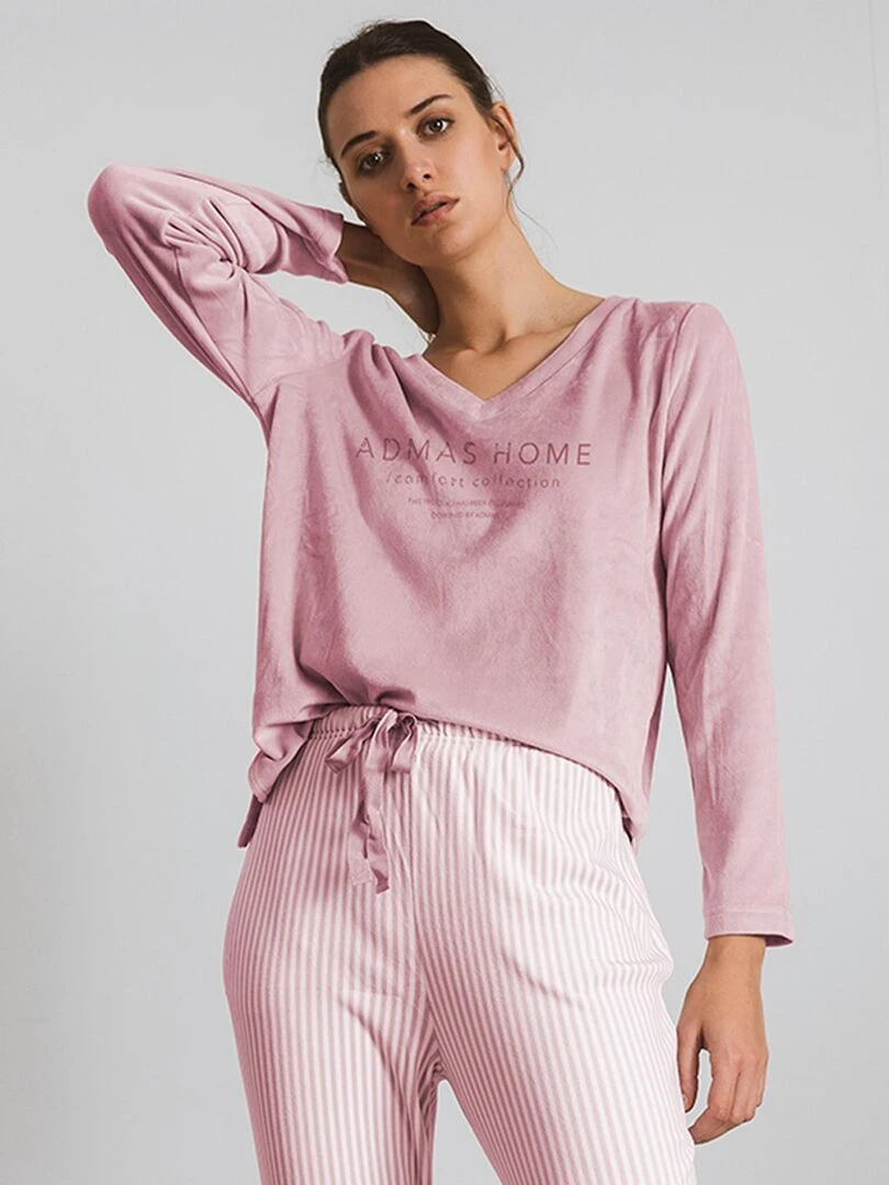 Pyjama pantalon top manches longues Comfort Home   Rose