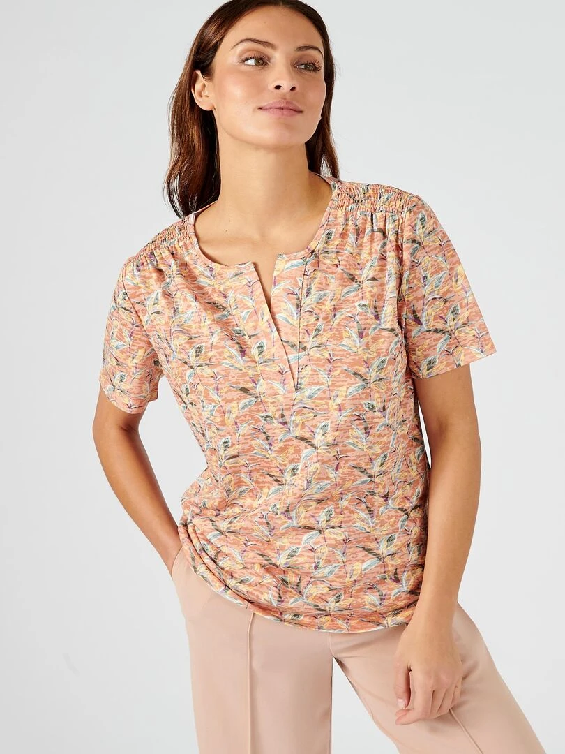 Tee shirt manches courtes imprimé maille dévorée Damart Orange