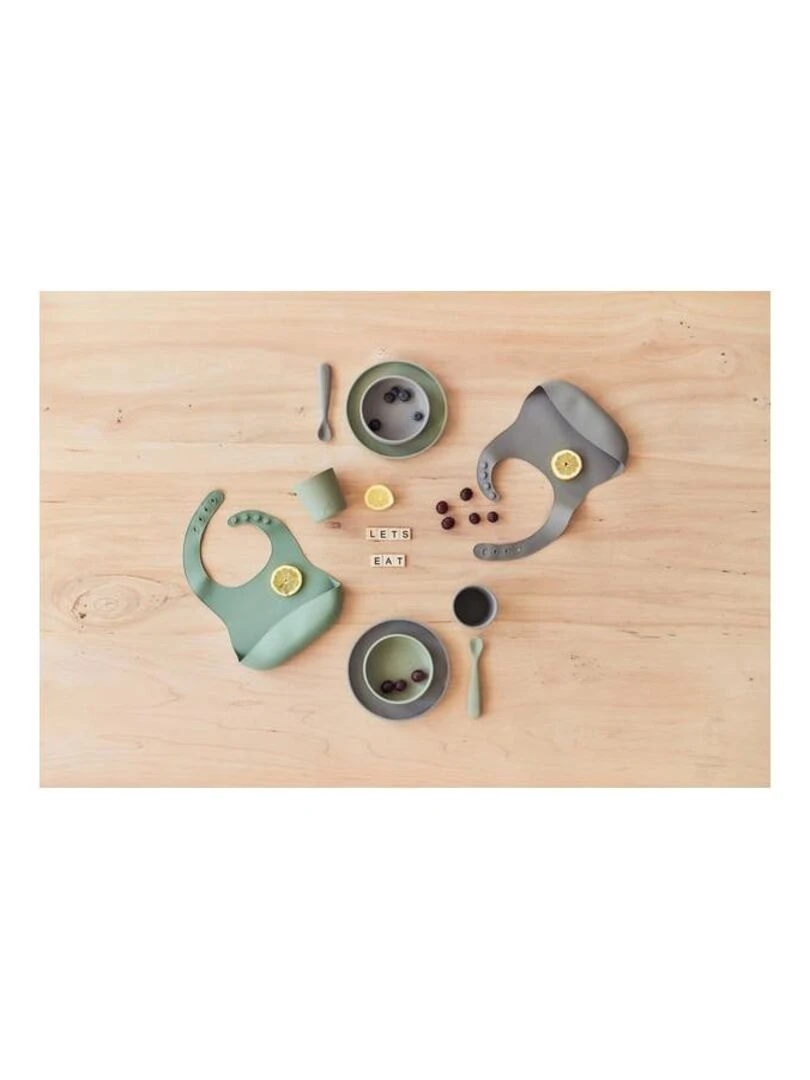 Coffret de table bébé Silicone Vert Cendré (4pcs)   Jollein   Vert