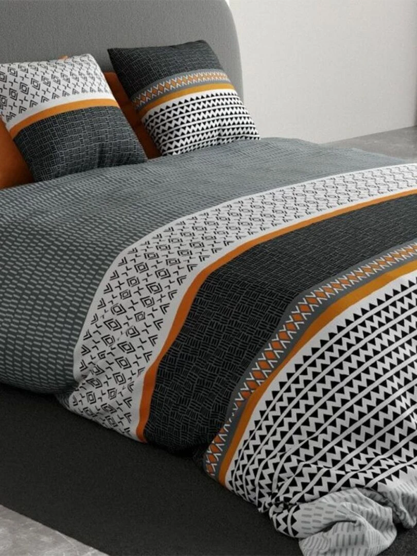 Housse de couette 260x240 Salomé + 2 taies 100% coton 57 fils Gris