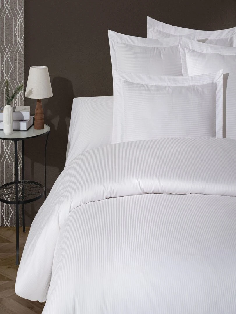 Housse de couette satin de coton rayé Blanc