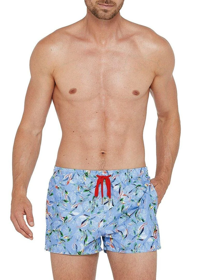 Maillot de bain short court imprimé Bandol Bleu