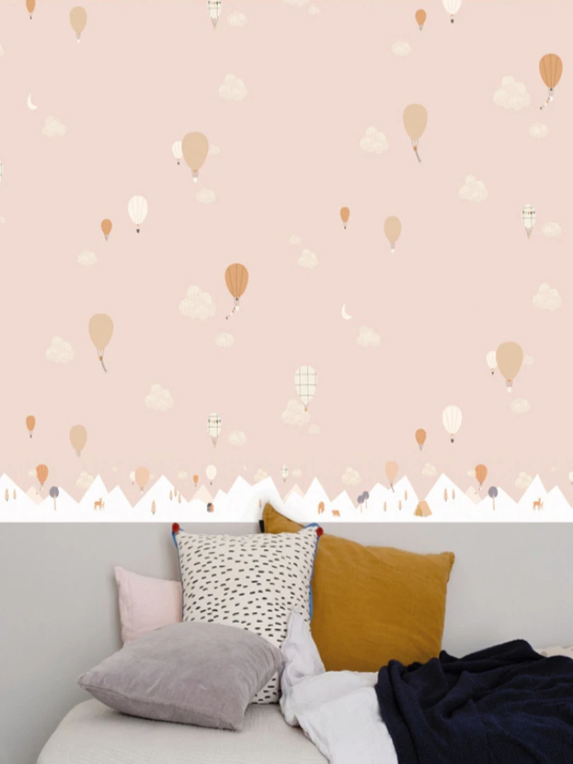 Papier peint intissé Montgolfière rose (10 m) Rose