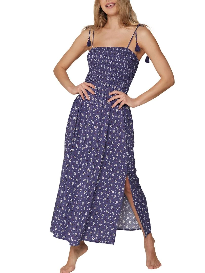 Robe longue estivale Navy Cachemire Bleu marine