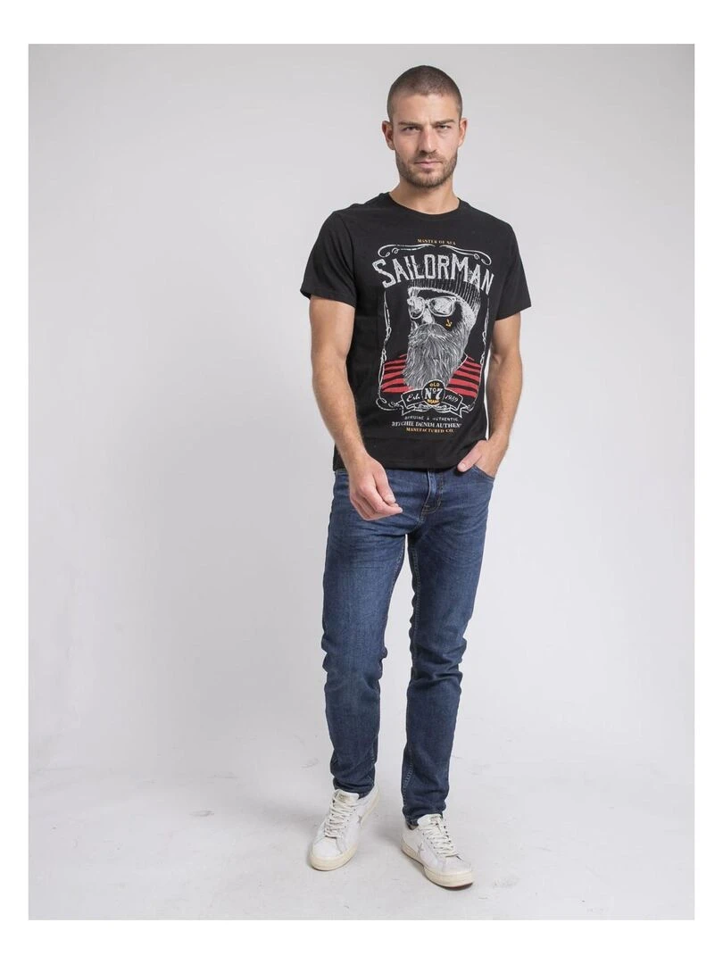 T shirt col rond pur coton JIMARTIN   Noir