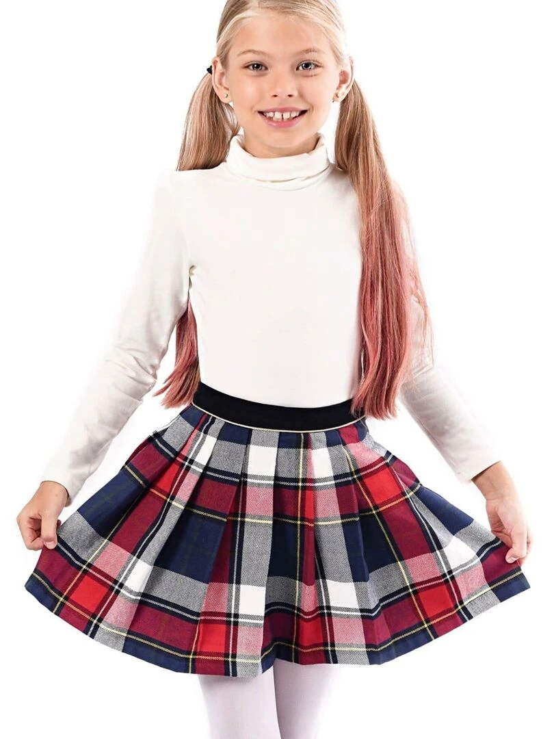 Ensemble   Jupe Écossaise Carrx Tartan  Marine & Sous Pull Beige   'LA FAUTE A VOLTAIRE'   Bleu marine