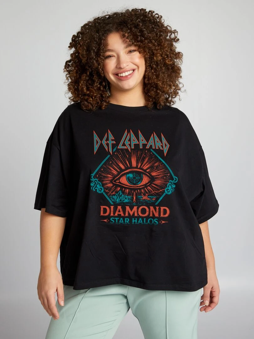 T shirt 'Def Leppard' à col rond   noir
