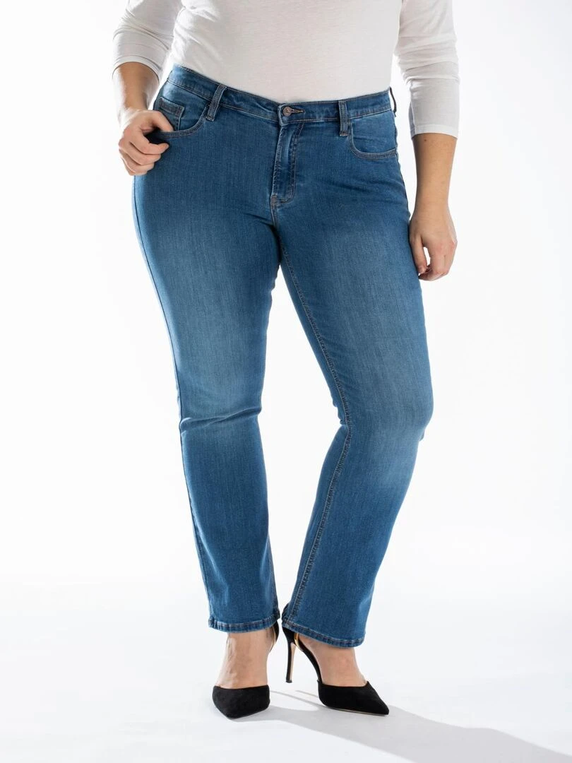Jeans coupe droite bootcut stone brossé OBBO1 'OBER' Bleu
