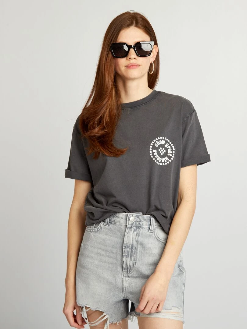 T shirt ample imprimé Gris foncé