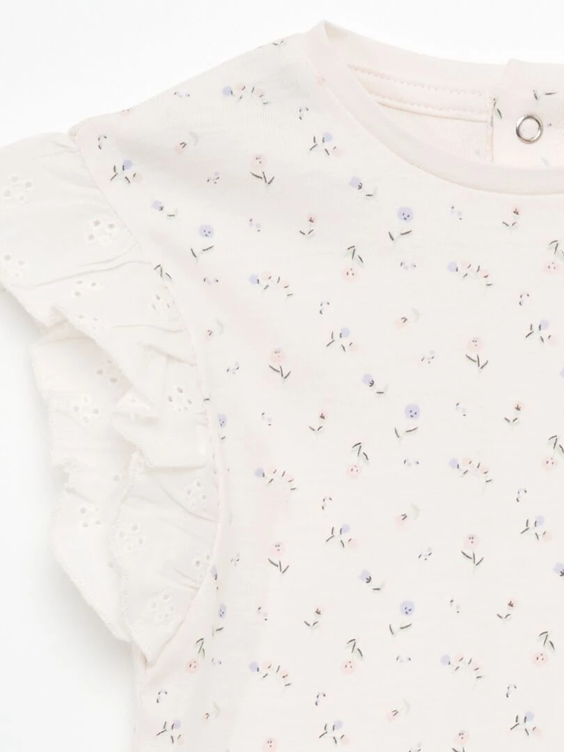 Top en coton à épaules volantées Rose