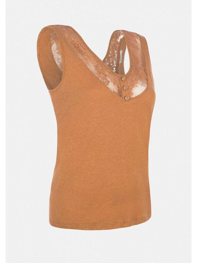 KAPORAL   Top dentelle devant et dos du lin droite PIKU   Gris Marron Blanc