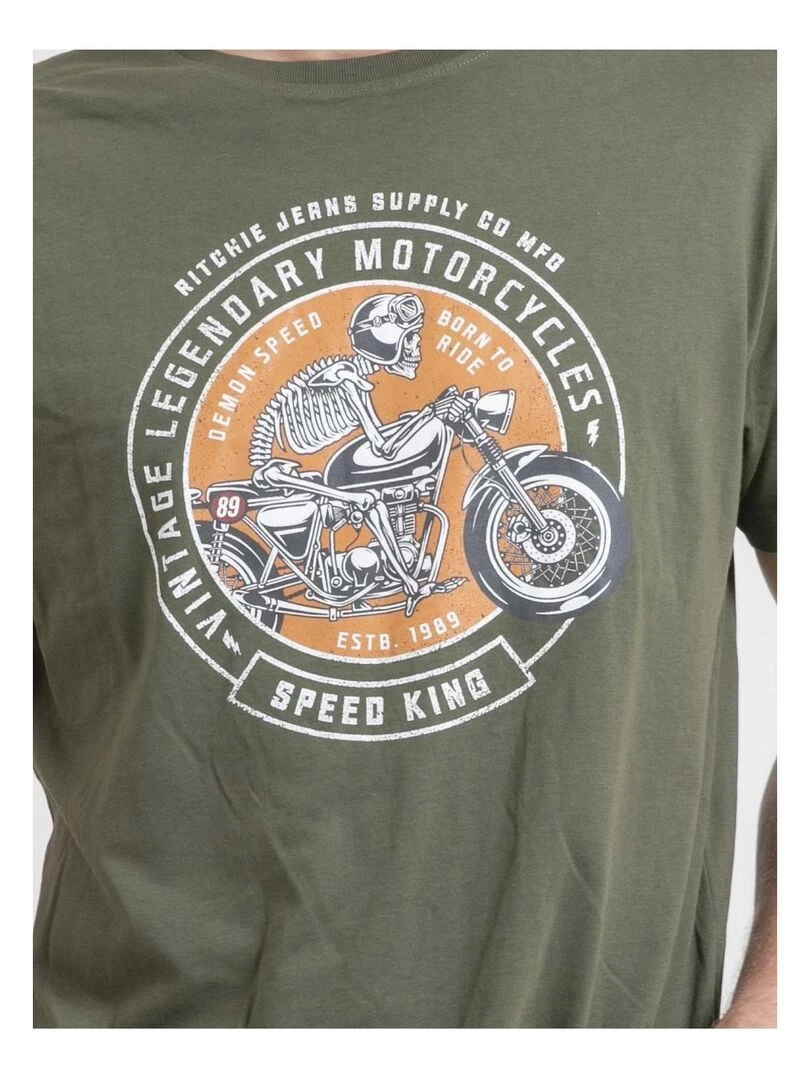 T shirt col rond pur coton NELIZIO   Kaki