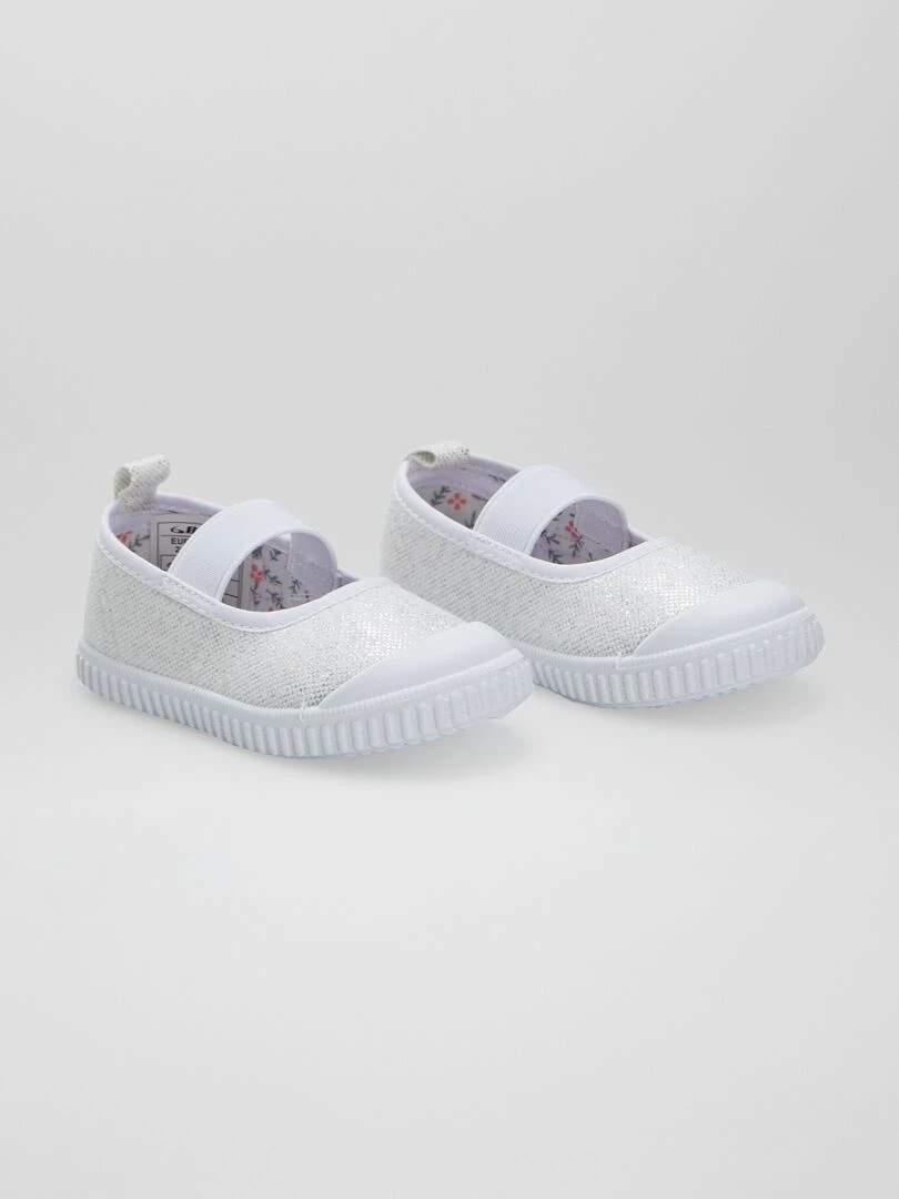 Ballerines en toile à bride élastique Blanc
