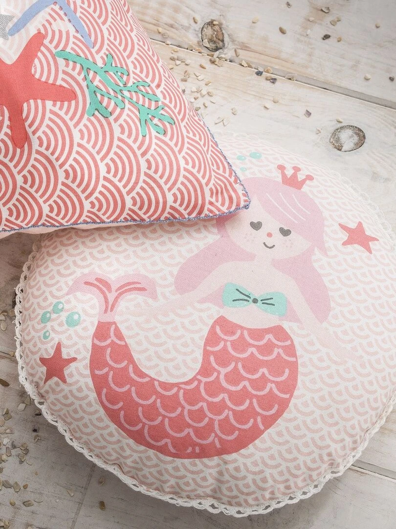 Future Home Coussin coton rose avec sirène 30cm Rose