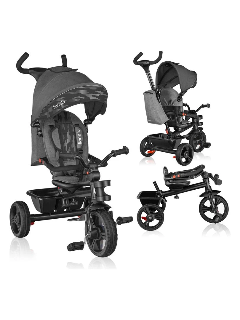 LIONELO Haari Tricycle bébé évolutif Jusqu'à 25 Kg Siège réversible Panier Sac Noir