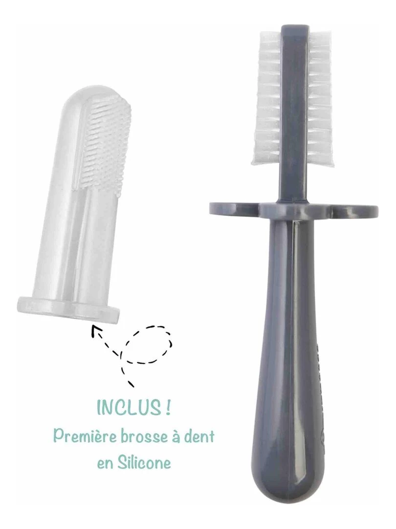 Brosse à dents bébé ergonomique double face Gris