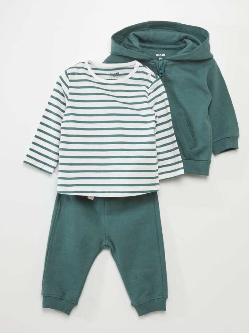 Ensemble sweat + pantalon + t shirt 3 pièces Vert