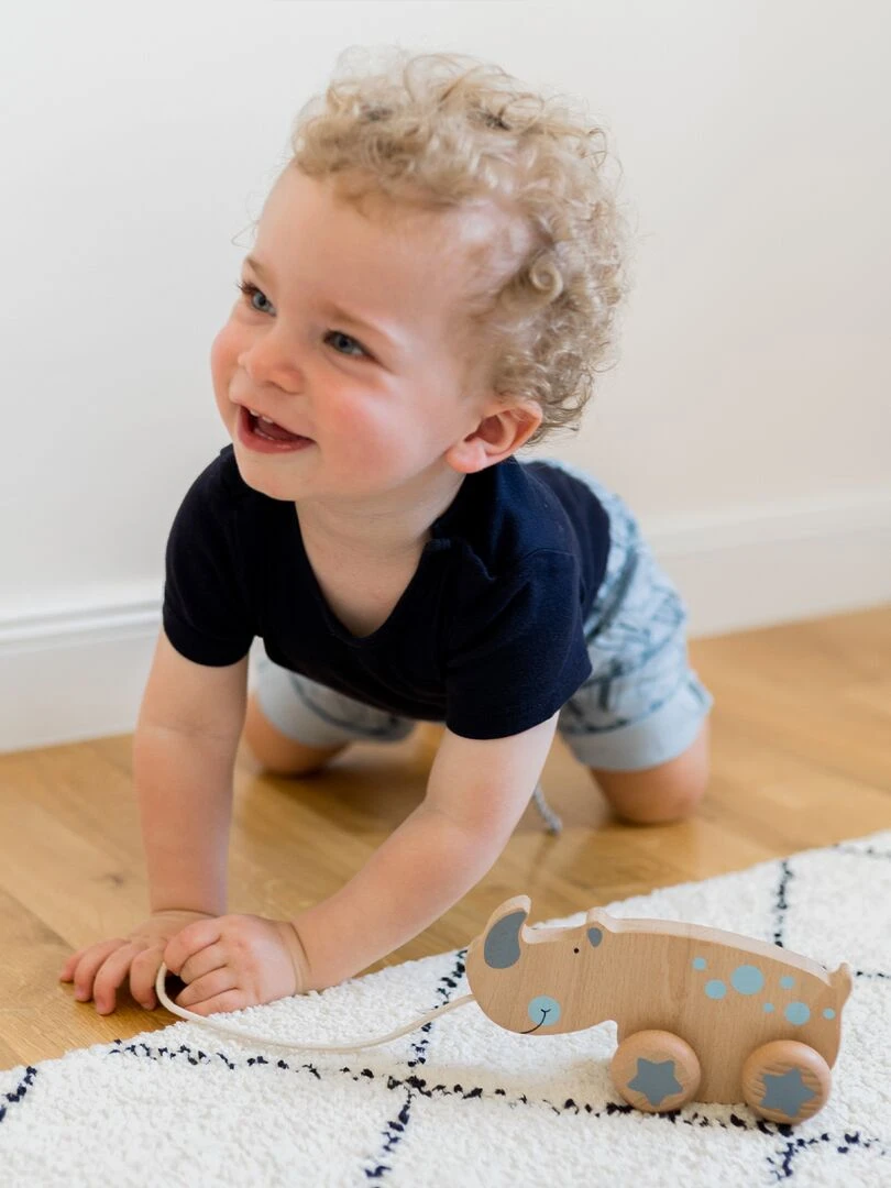 Jouet à tirer en bois rhinocéros   Gris Bleu ciel Gris