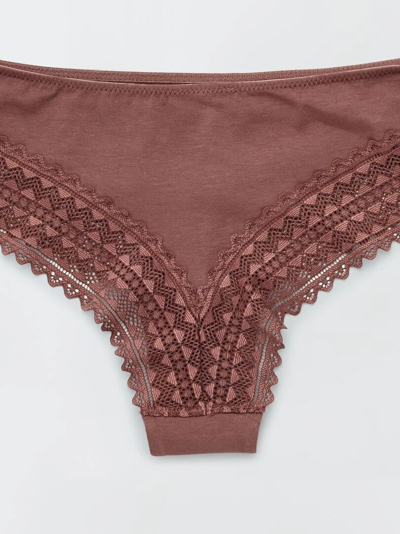 Lot de 3 tangas coton dentelle   marron/marron rosé/beige