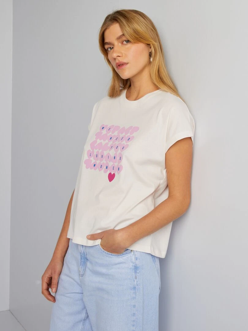 T shirt en coton avec imprimé Rose clair