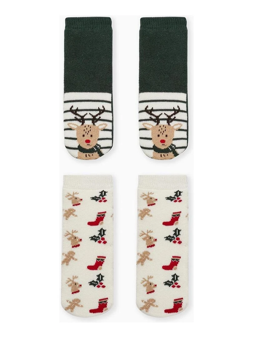 Pack 2 Paires de Chaussettes Antidérapantes pour Bébé 'Noël' NOËL Multicolore